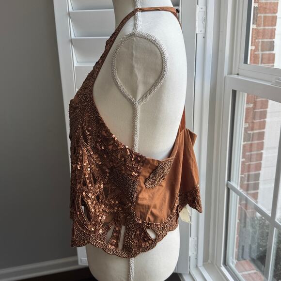 MAEVE by Anthropologie Top Size L Brown Embellished Cutwork Cross Back Tank NWT - Picture 5 of 16